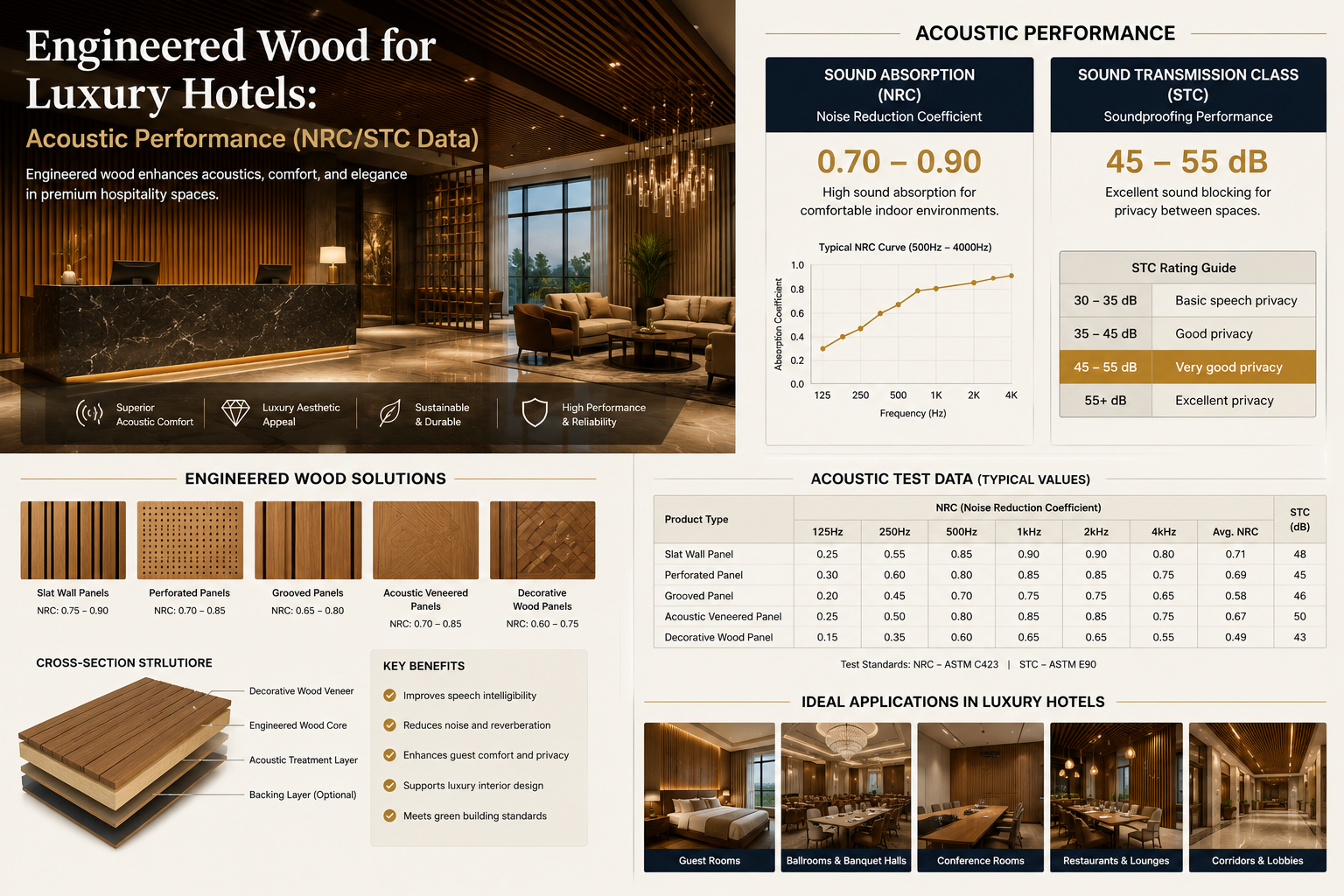 Engineered Wood for Luxury Hotels: Acoustic Performance (NRC/STC Data)
